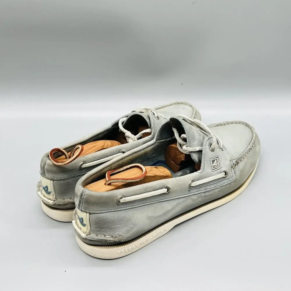 Sperry Shoes Mens 10.5 Gray Leather Top Sider 2 Eye Boat Moc Toe Casual Comfort